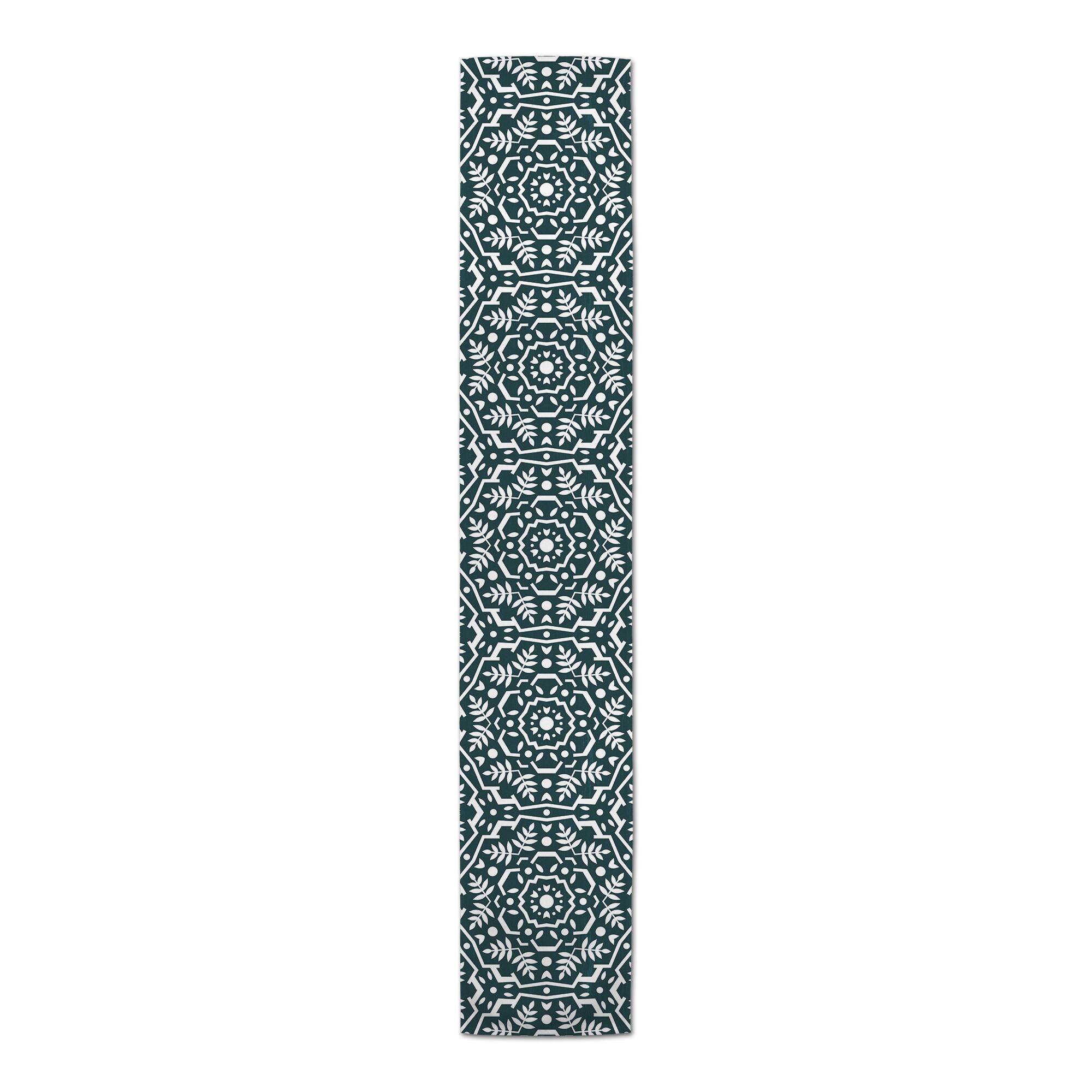 Folk Floral Teal 16" x 72" Cotton Twill Runner